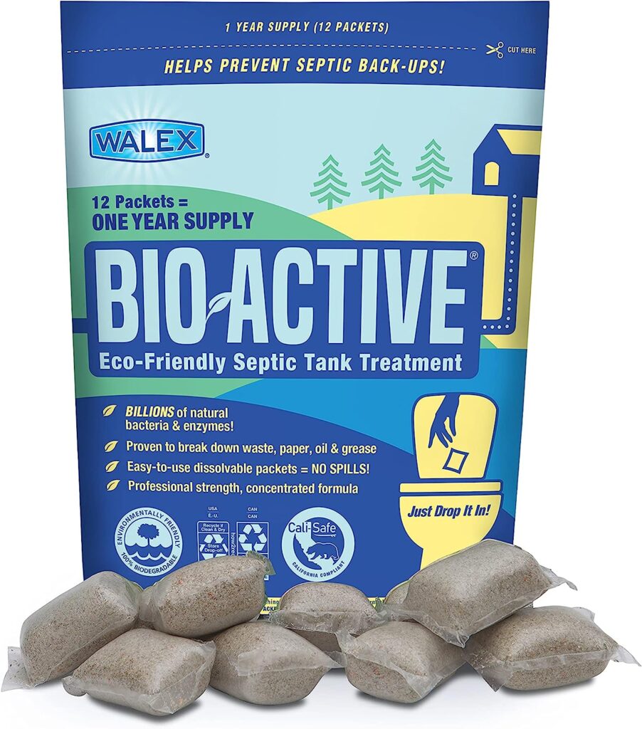 Bio-Active PREMIUM Septic Tank Treatment - 1 Year Supply of Beneficial Bacteria/Enzymes - 12 Treatments - Rapid Dissolve Sachet - Commercial Strength - Made in the USA
