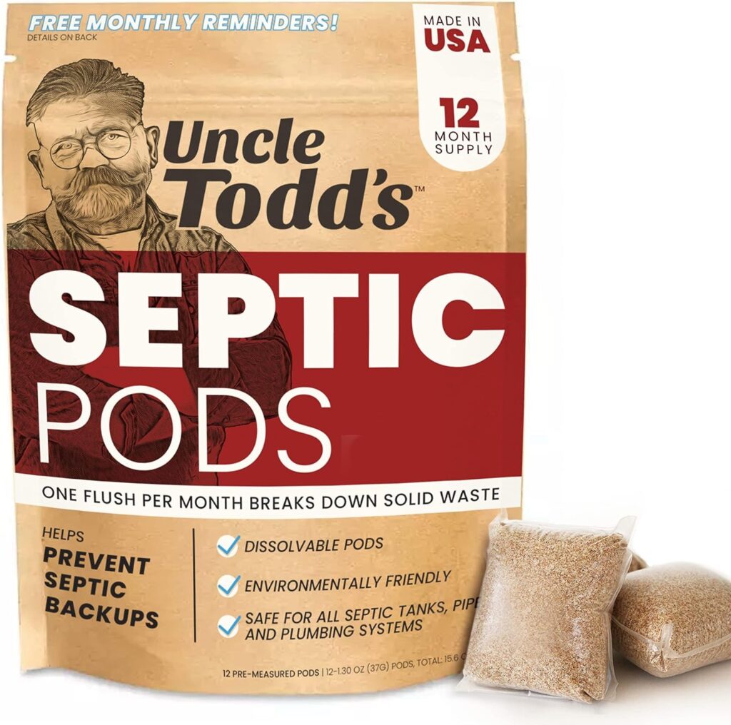 Uncle Todds Septic Pods - Septic Tank Treament - 12 Count One Year Supply - One Flush per Month - Free SMS  Email Reminders - Eco-Friendly and Powerful Solution for Septic Systems