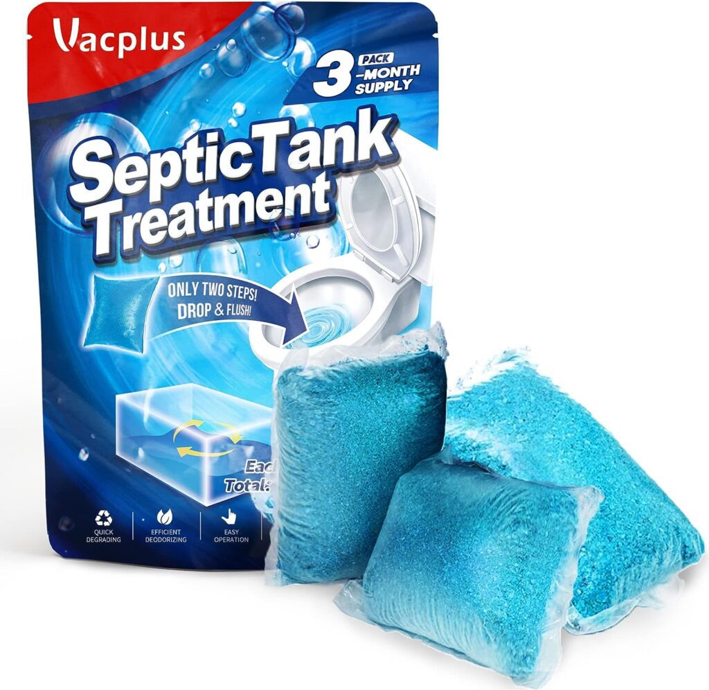 Vacplus Septic Tank Treatment - 3 Pcs Dissolvable Septic Tank Treatment Packets with Easy Operation, Durable Biodegradable Septic Tank Treatment Enzymes for Wastes, Greases  Odors