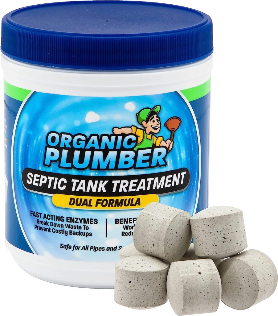 Organic Plumber Septic Tank Treatment  Cleaner Tablets - 1 Year Supply Beneficial Bacteria  Enzyme Septic Treatment Tablets - 12 Easy to Use Flushable Tablets